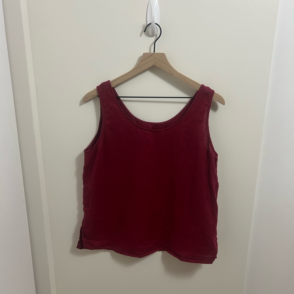 Women's Red Linen Sleeveless Top